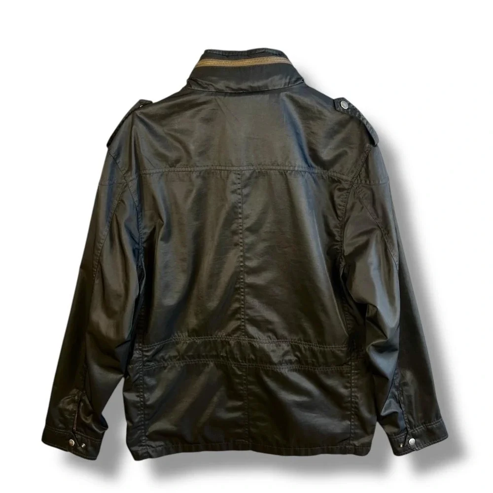 Murano Jacket Mens XL Black‎ Hooded Full Zip Snap Storm Flap Pockets Epaulets
